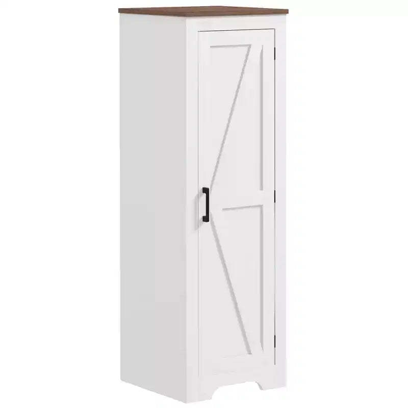 HOMCOM Farmhouse Storage Cabinet with Adjustable Shelf, Single Barn Door Accent Cabinet for Living Room, Floor Pantry Cabinet, White