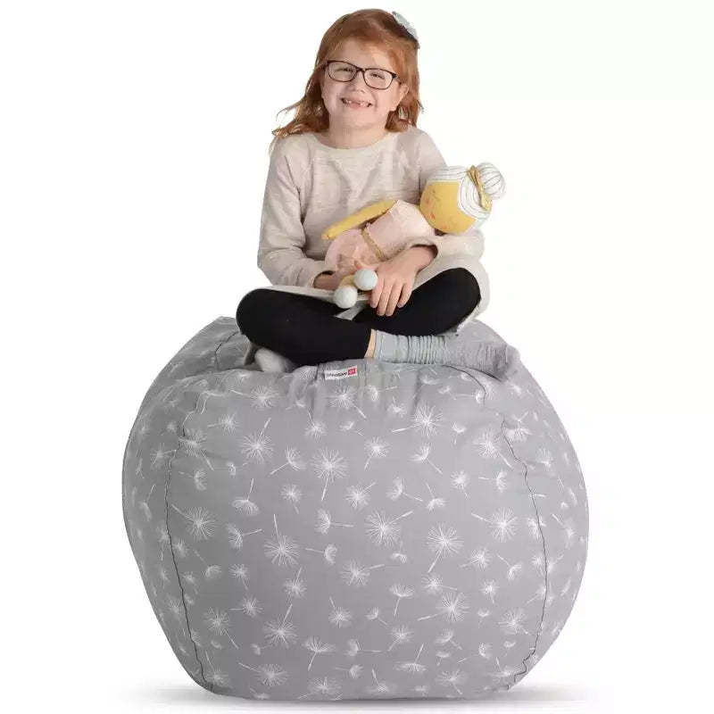 Creative QT Stuff n Sit XL 38 Bean Bag Storage Cover for Stuffed Toys, Great as Bedroom Organizer or Chair, Gray Dandelion