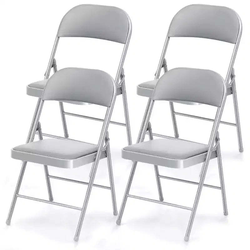 SUGIFT Folding Chairs with Padded Seats, Metal Frame with Vinyl Seat & Back, Capacity 350lbs, Gray, Set of 4