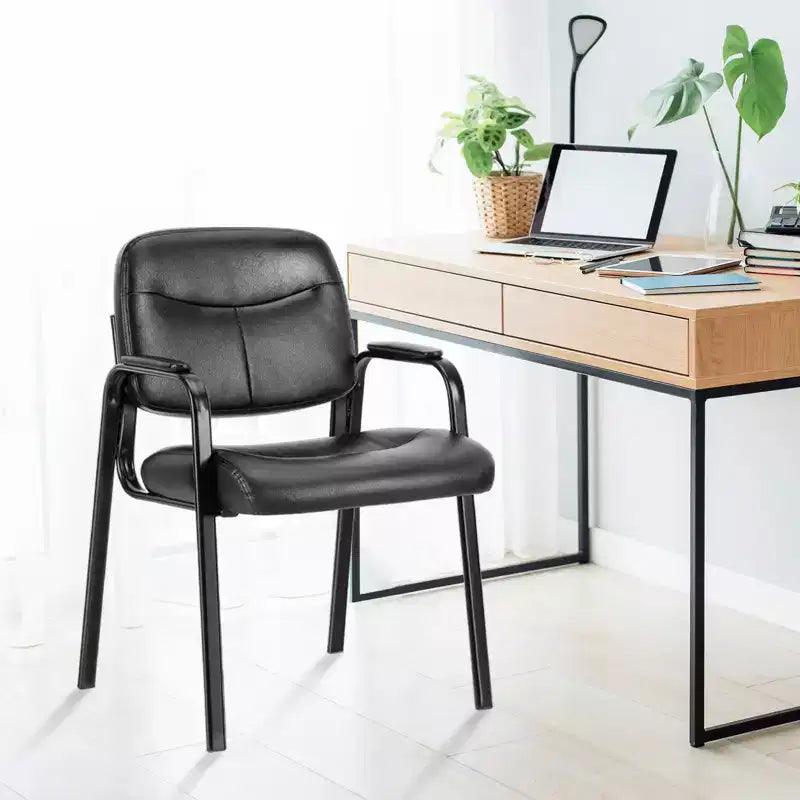 JIONJOY Office Guest Chair Faux Leather Executive with Padded Arm Rest Set of 4| Black