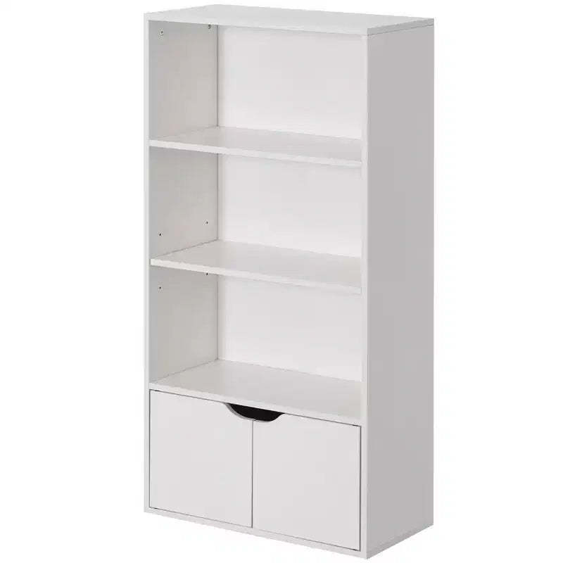 Basicwise 47 3 Tier Open Book Shelf & Bookcases with 2 Doors Storage Cabinet and 1 Adjustable Shelf - Ideal for Home Office, Living Room, Classroom