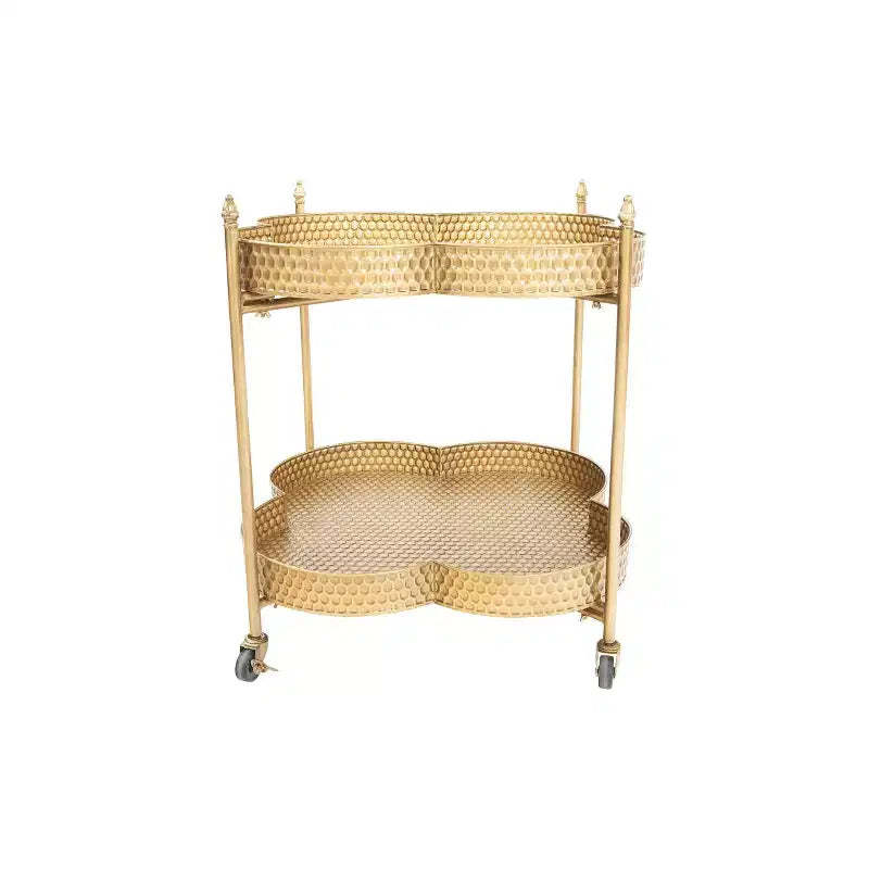 Storied Home Clover Shaped 2-Tier Hammered Metal Bar Cart with Wheels