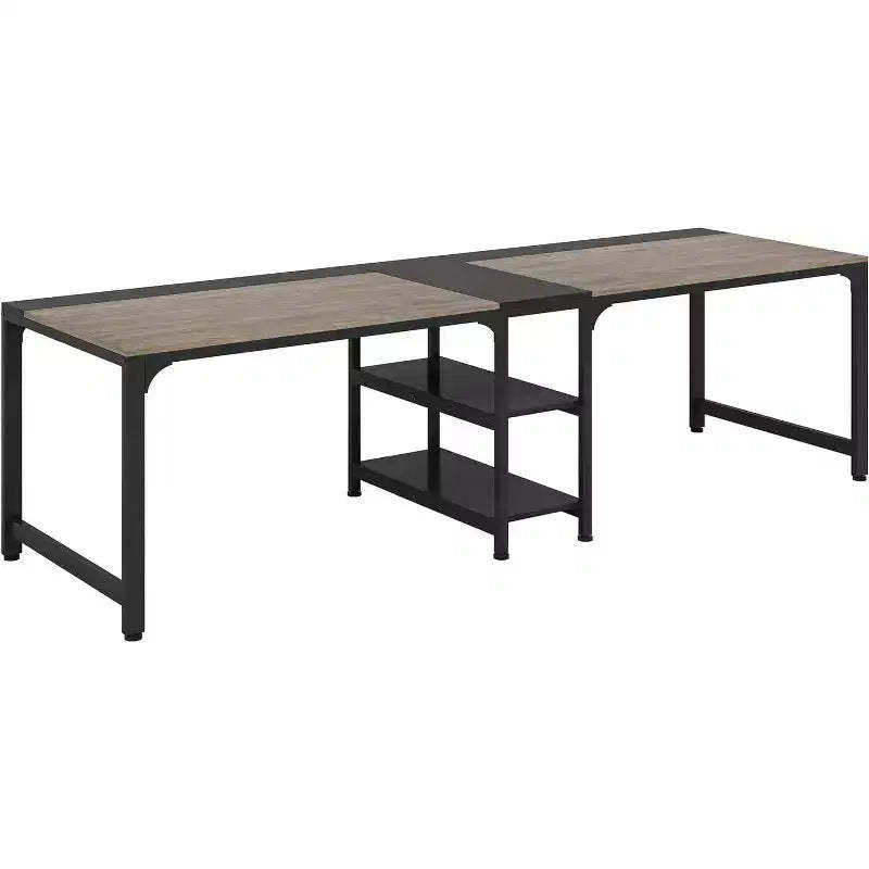 Tribesigns 90.6 Double Desk with Storage Shelf, Two Person Computer Desk for Home Office