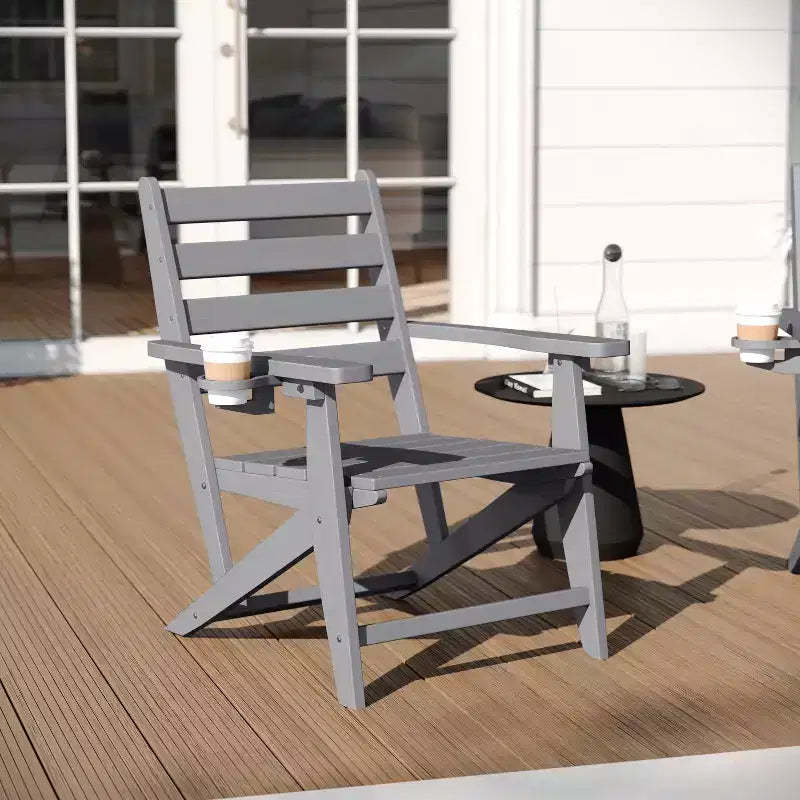 Merrick Lane Indoor/Outdoor Adirondack Dining Chair with Fold Out Cup Holder, Recycled All-Weather HDPE Adirondack Chair