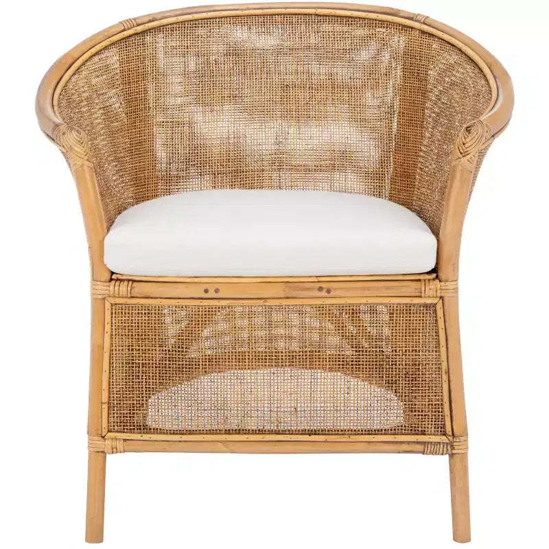 Jessica Rattan Accent Chair W/ Cushion - ACH6519A - White/Honey Brown Wash - Safavieh