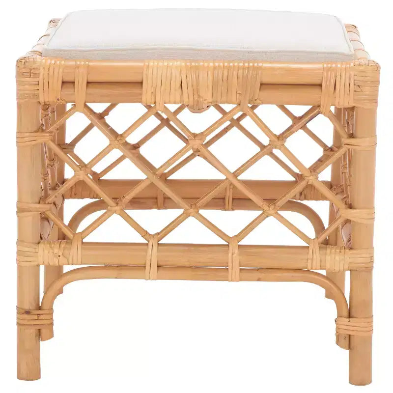 Larroux Rattan Ottoman With Cushion - SEA7044 - Honey/White - Safavieh
