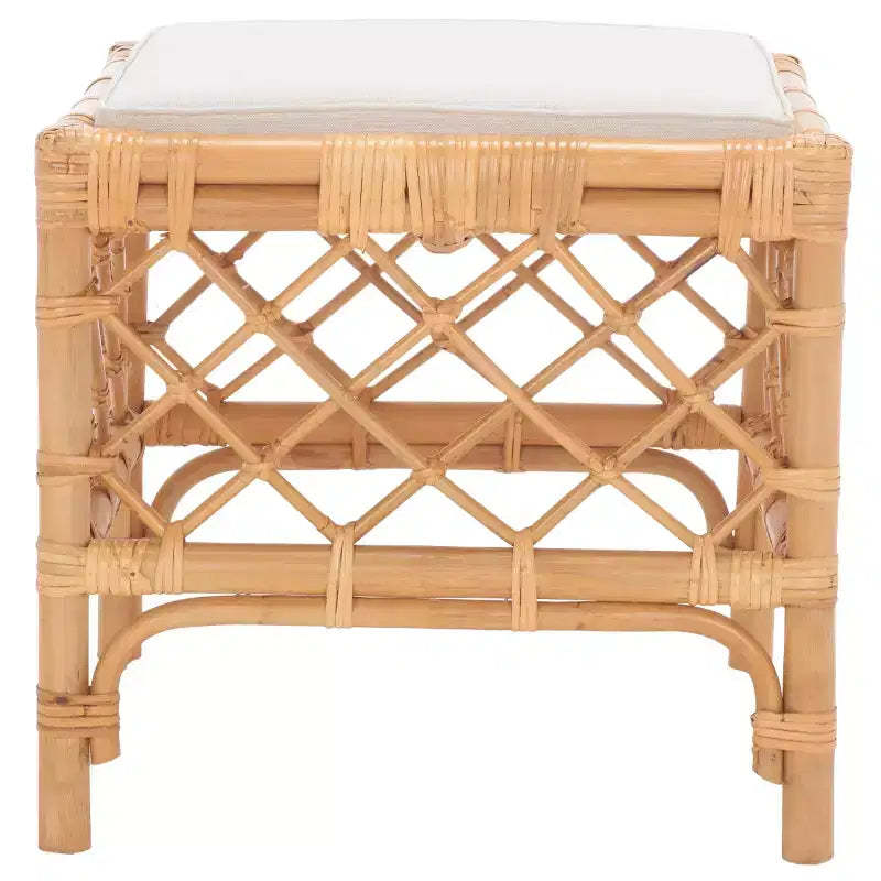 Larroux Rattan Ottoman With Cushion - SEA7044 - Honey/White - Safavieh