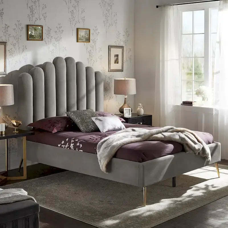 Eggleston Art Deco Velvet Upholstered Platform Bed by iNSPIRE Q Bold