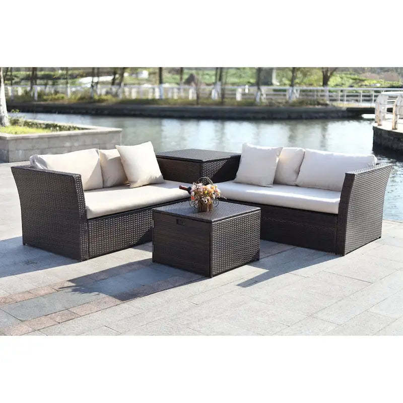 SAFAVIEH Outdoor Makala Sectional Set with Storage - 58W x 26D x 32H