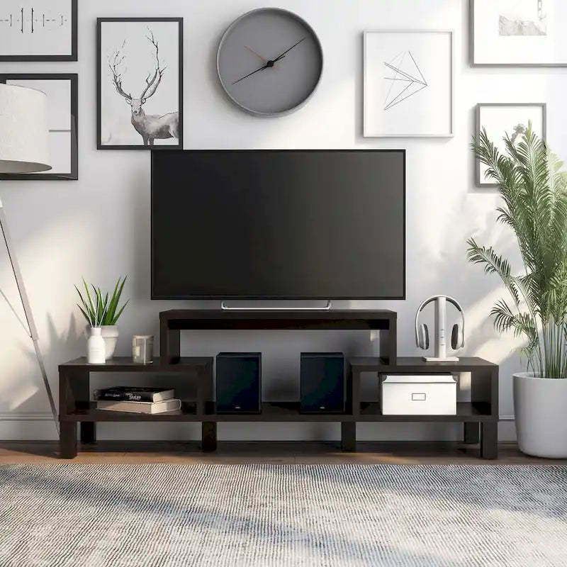 Furniture of America Rami Modern 3-Shelf Espresso Finish TV Stand, Sleek Media Console for Living Room Entertainment