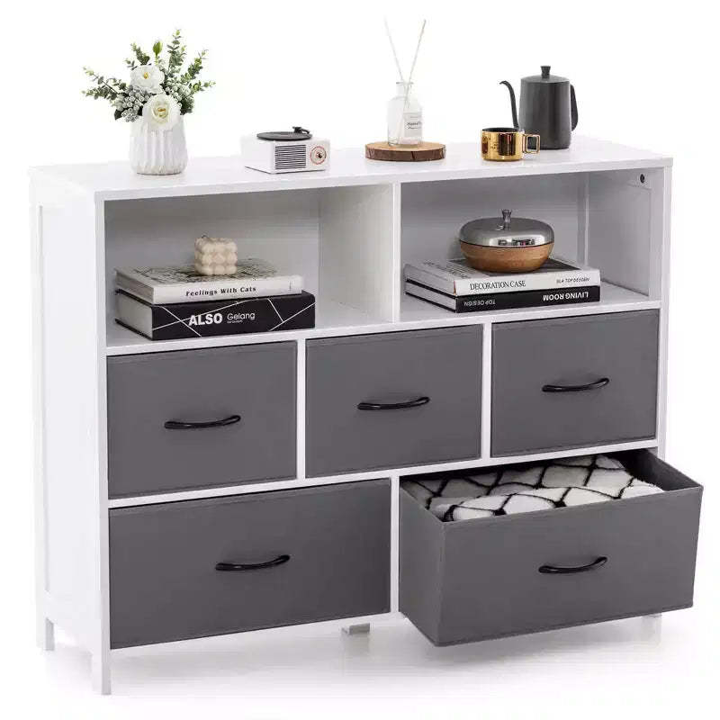 Costway 5/7-Drawer Dresser for Bedroom Chest of Drawers with 2 Large Fabric Bins White