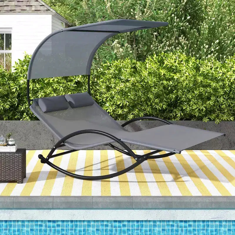 Costway Outdoor Dual Rocker Sunbed 2-Person Canopied Lounger with 2 Detachable Headrests