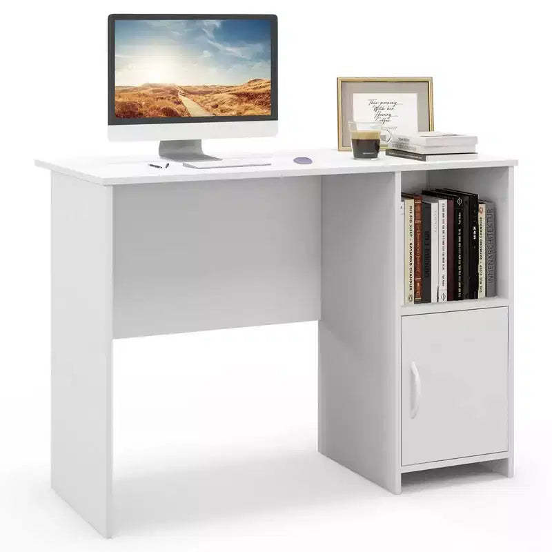Costway Modern Computer Desk with Cabinet Cable Holes & Open Shelf Storage for Home Office