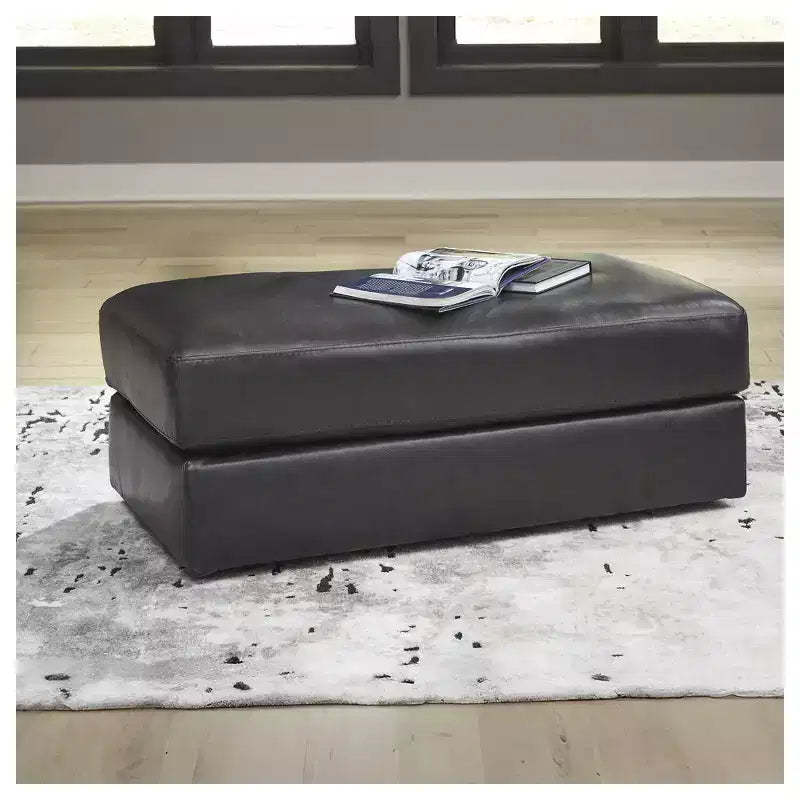 Signature Design by Ashley Contemporary Amiata Leather Ottoman, Onyx
