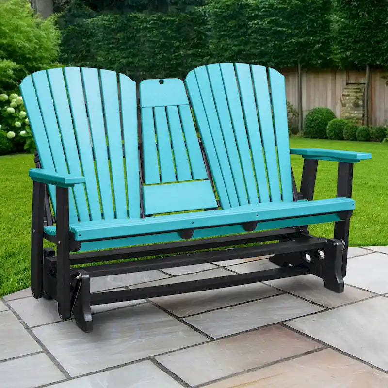 American Furniture Classics Two Seat Fan Back Glider with Drop Down Table/Cup Holder - N/A