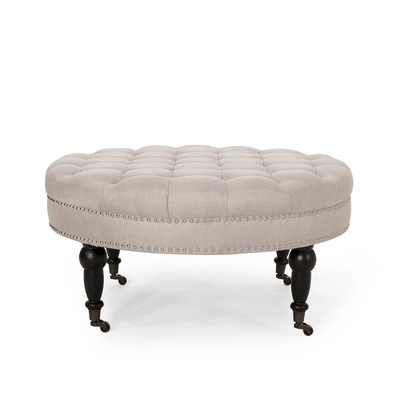 Cimarron Contemporary Round Ottoman with Rolling Casters by Christopher Knight Home