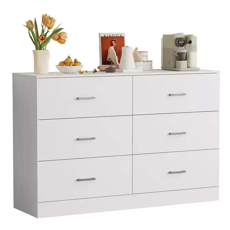 Tall 6-Drawer Dresser Chest of Drawers for Bedroom MDF Wood with Scratch-Resistant Finish, White