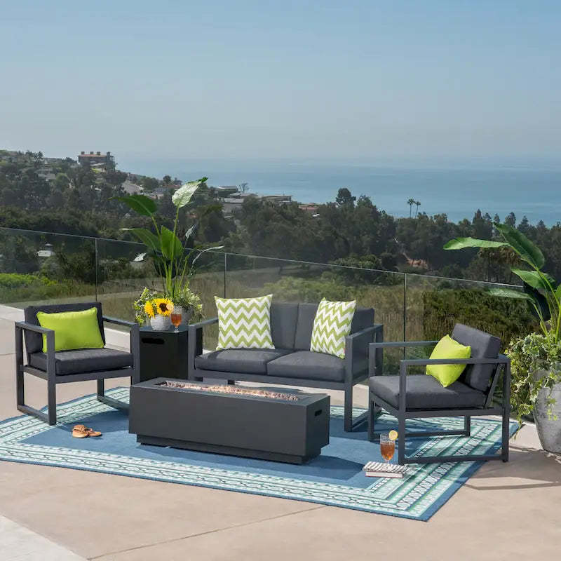 Carver Outdoor 4-Seater Aluminum Chat Set with Fire Pit and Tank Holder by Christopher Knight Home