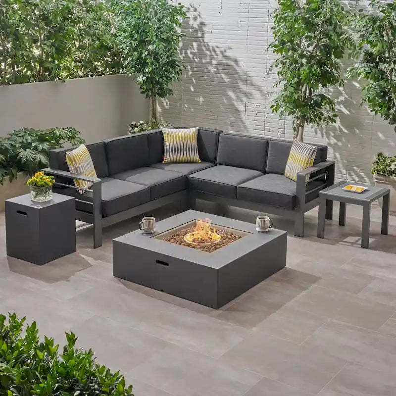 Cape Coral Outdoor Aluminum Chat Set with Fire Pit by Christopher Knight Home