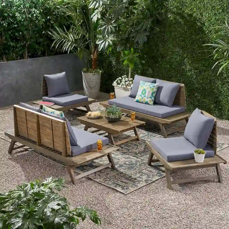 Sedona Outdoor 6 Seater Acacia Wood Chat Set by Christopher Knight Home