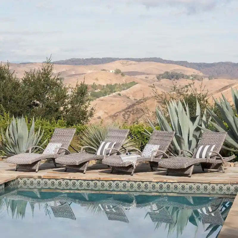 Crete Outdoor Armed Aluminum Wicker Chaise Lounge (Set of 4) by Christopher Knight Home