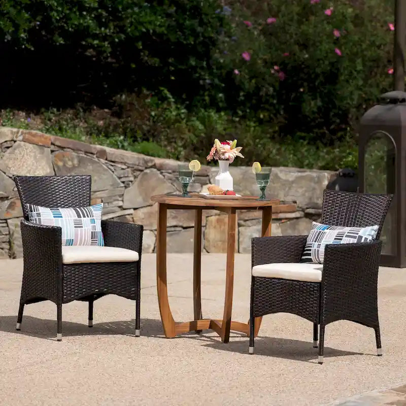 Ellie Outdoor 3 Piece Wicker Bistro Set by Christopher Knight Home