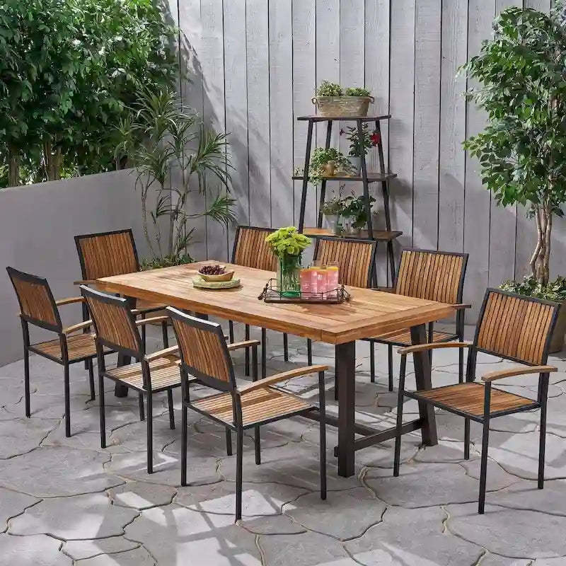 Allison Outdoor 8 Seater Acacia Wood Dining Set by Christopher Knight Home