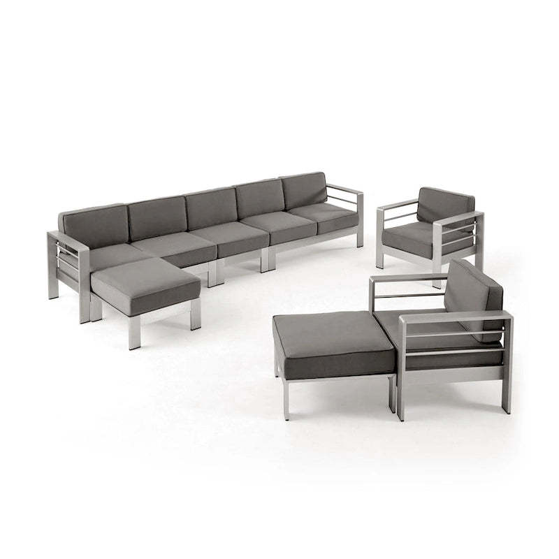 Cape Coral Outdoor Modern 7 Seater Aluminum Chat Set with Ottomans by Christopher Knight Home