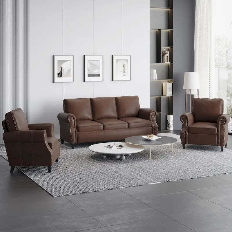 Dowd Faux Leather 3 Piece Club Chair and Sofa Set by Christopher Knight Home