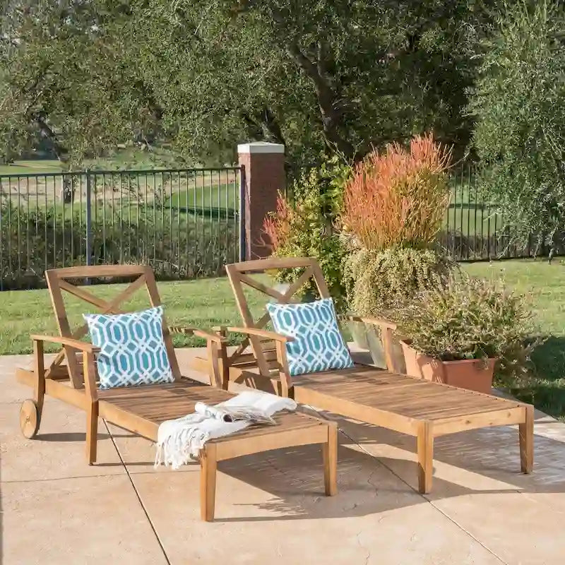Perla Outdoor Acacia Wood Chaise Lounge (Set of 2) by Christopher Knight Home