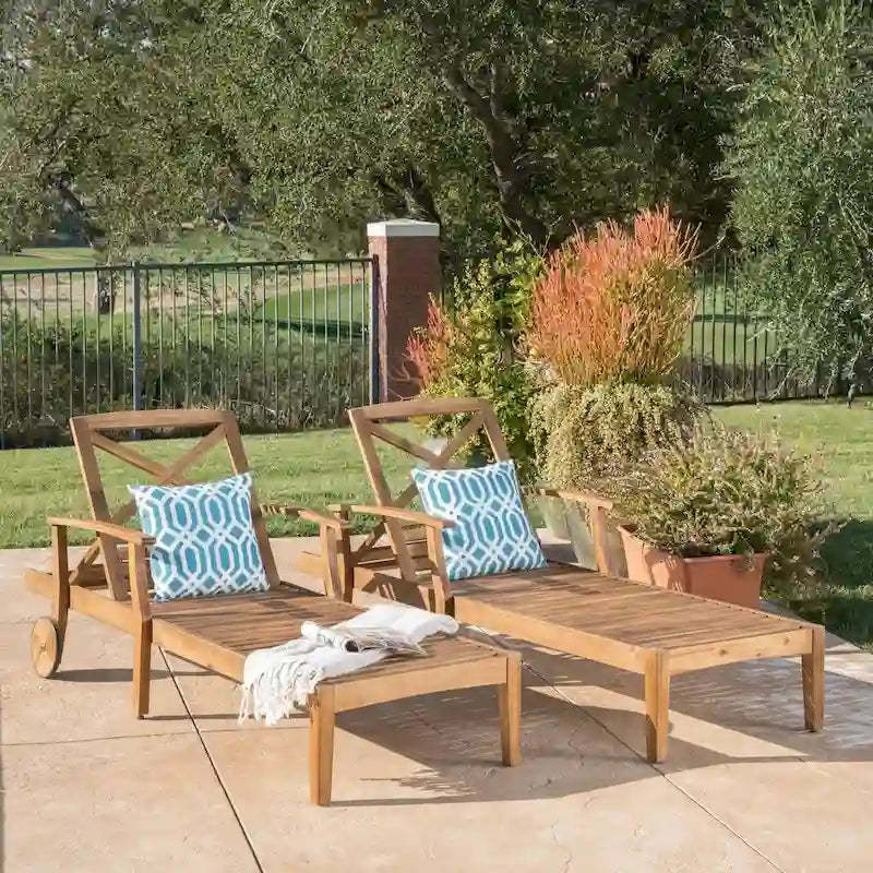 Perla Outdoor Acacia Wood Chaise Lounge (Set of 2) by Christopher Knight Home