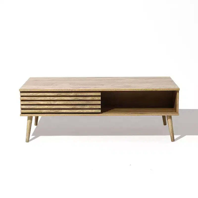 LuxenHome Mid-Century Modern Rectangular Coffee Table with Storage and Solid Wood Legs Brown