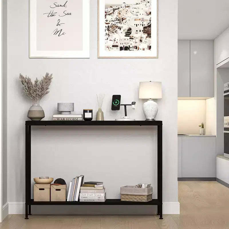 Console Table, 2-Tier Entryway Table with Storage,Black/Brown/Gray
