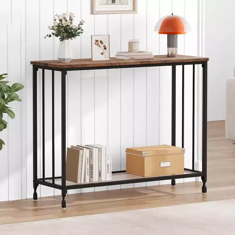 33.5/41.5 Console Table, Industrial entryway Table, Narrow Sofa Table with Glass Shelf