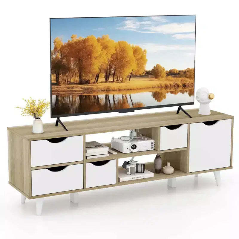 Costway TV Stand for TVs up to 55 with Storage 4 Drawers & 2 Open Shelves for Bedroom