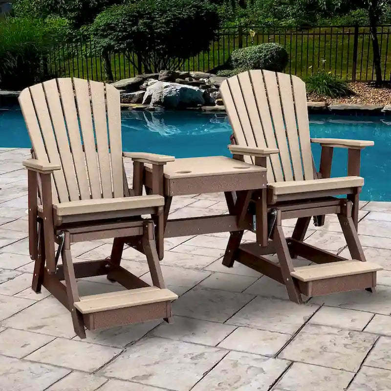 OS Home and Office Model Double Balcony Height Glider with Center Table in Weatherwood and Tudor Brown - N/A