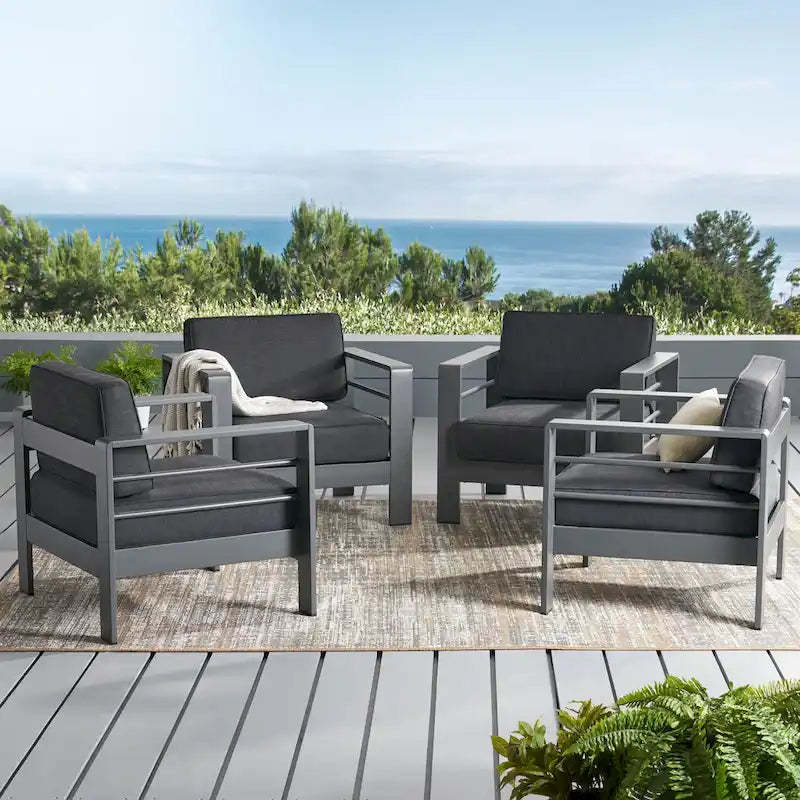 Cape Coral Outdoor Aluminum Club Chair with Cushions (Set of 4) by Christopher Knight Home