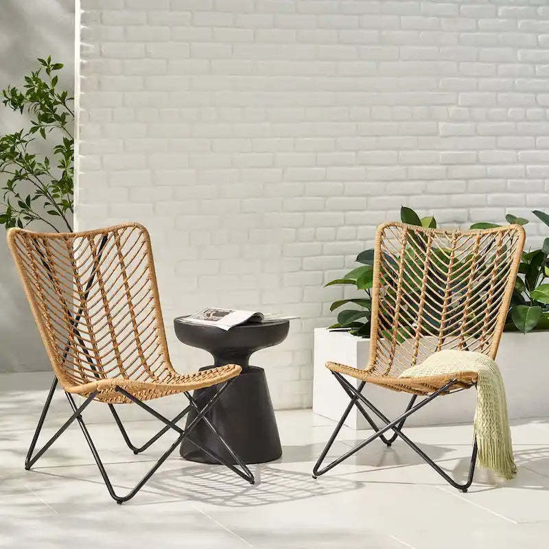 Galtin Outdoor Wicker and Iron Accent Chairs (Set of 2) by Christopher Knight Home