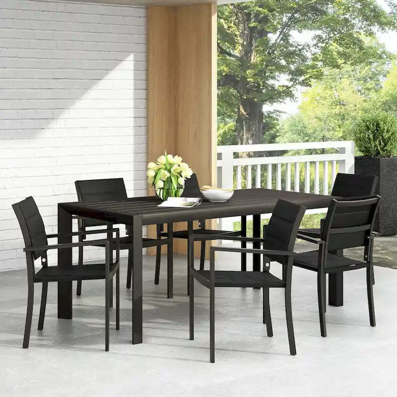 Templin Outdoor Mesh and Aluminum 7 Piece Dining Set by Christopher Knight Home