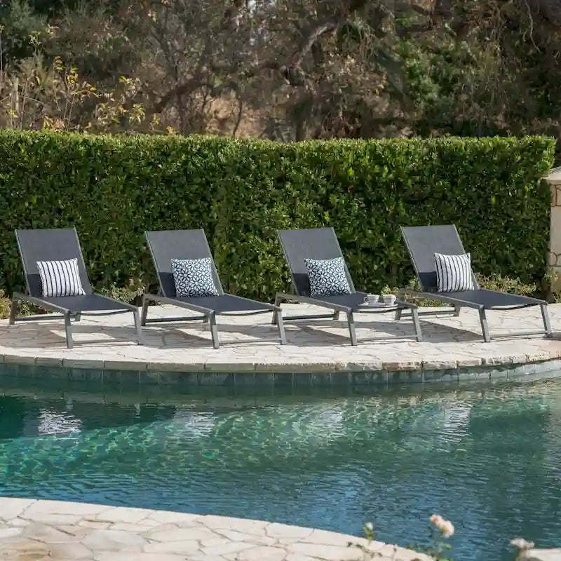 Myers Outdoor Aluminum Mesh Chaise Lounge (Set of 4) by Christopher Knight Home