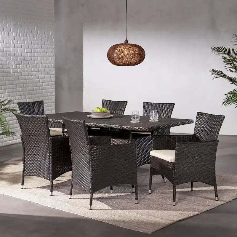 Jennifer Outdoor 7-piece Wicker Dining Set with Cushions by Christopher Knight Home