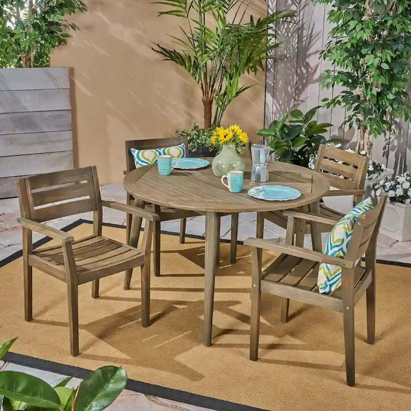 Stamford Outdoor 5 Piece Acacia Wood Dining Set with Straight Legged Dining Table by Christopher Knight Home