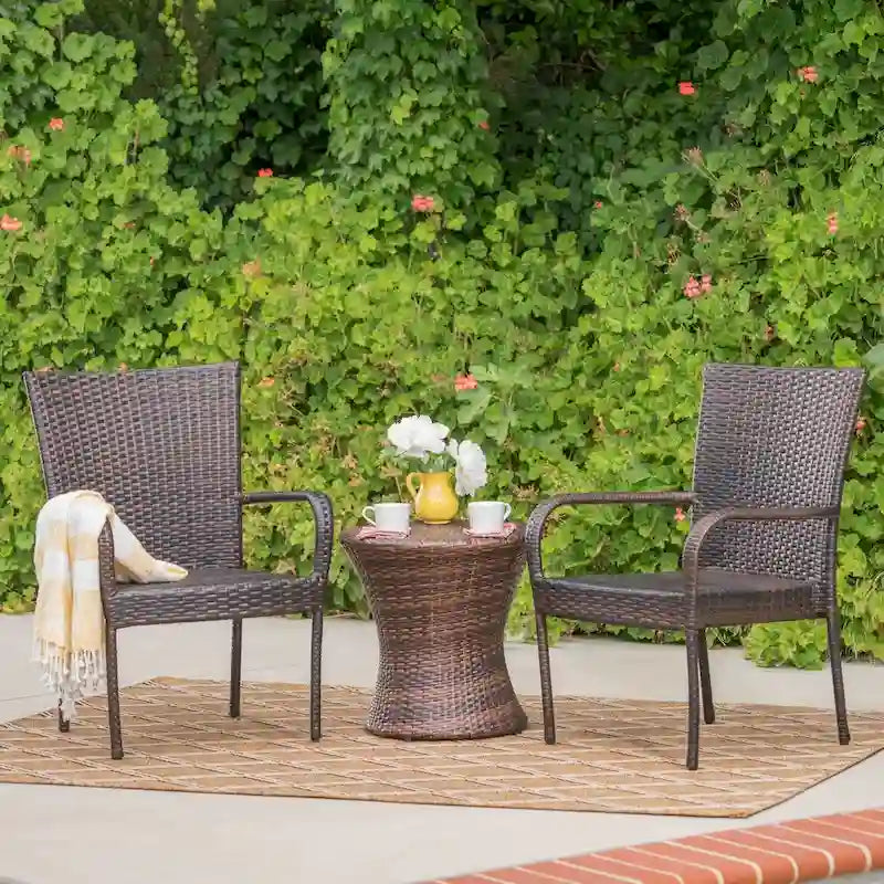 Christopher Knight Home Polk Outdoor 3-Piece Round Wicker Bistro Set