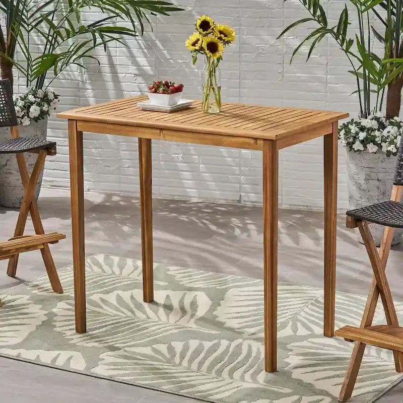 Polaris Outdoor Minimalist Acacia Wood Bar Table by Christopher Knight Home - 26.00D x 45.00W x 41.00H