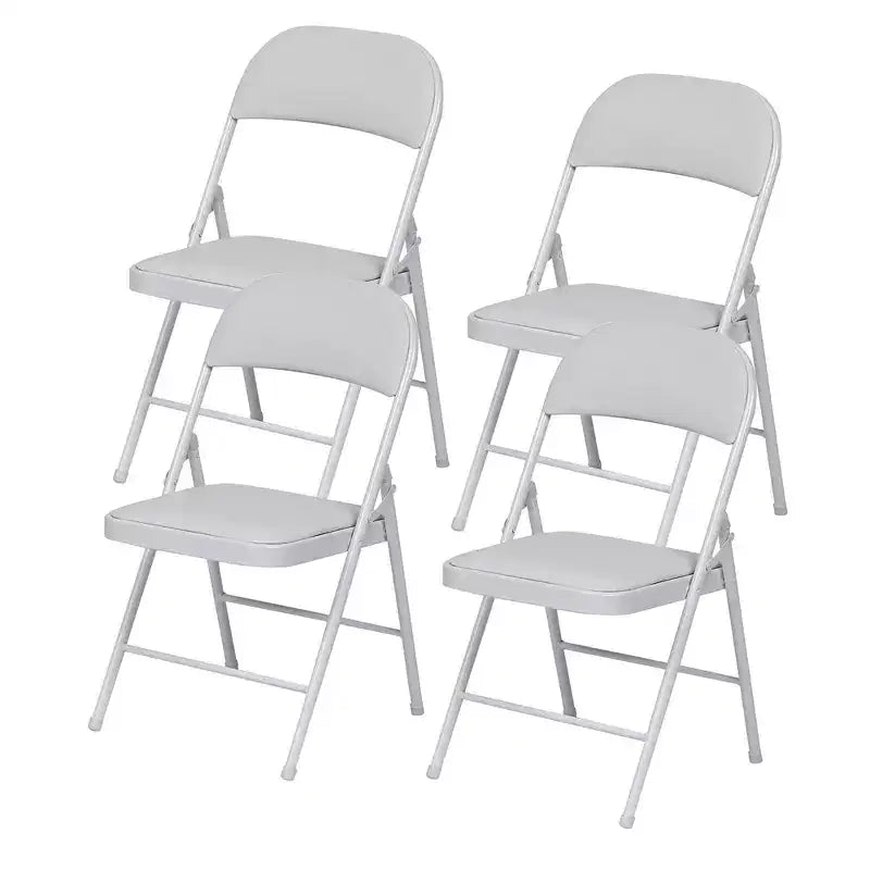 SUGIFT 4 Pack Folding Chairs with Padded Seats, Metal Frame with Pu Leather Seat & Back, Capacity 350 lbs, White