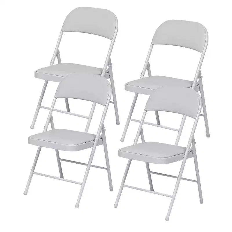 SUGIFT 4 Pack Folding Chairs with Padded Seats, Metal Frame with Pu Leather Seat & Back, Capacity 350 lbs, White