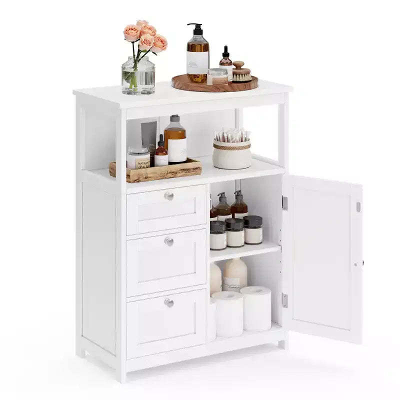 VASAGLE Floor Storage Cabinet, Storage Unit with 3 Drawers, Cabinet Freestanding, Adjustable Shelf ,White