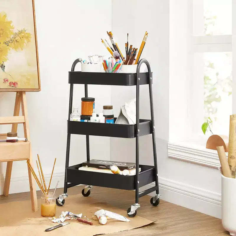 SONGMICS 3-Tier Rolling Cart, Metal Storage Cart, Kitchen Storage Trolley with 2 Brakes and Handles, Utility Cart, Easy Assembly