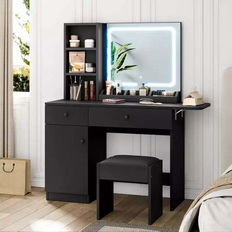 Whizmax Vanity Desk, Makeup Vanity with Adjustable LED Lighted Mirror, Vanity Table with Drawers, Cabinet, Shelf and Stool
