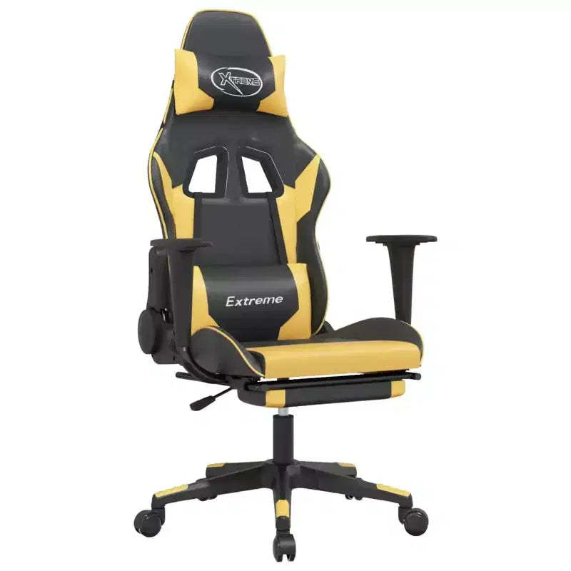 vidaXL Black & Gold Faux Leather Massage Gaming Chair with Footrest, Adjustable Backrest and Swivel Design, Sturdy and Stylish Comfort for Gamers